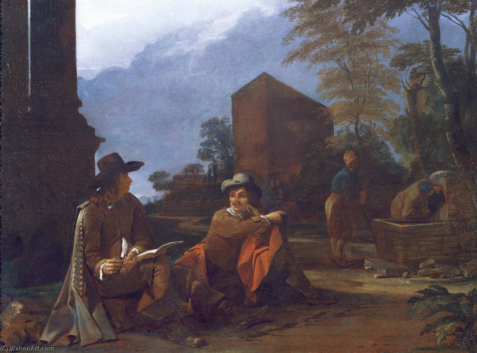 WikiOO.org - Encyclopedia of Fine Arts - Målning, konstverk Michael Sweerts - Artists Resting by a Fountain