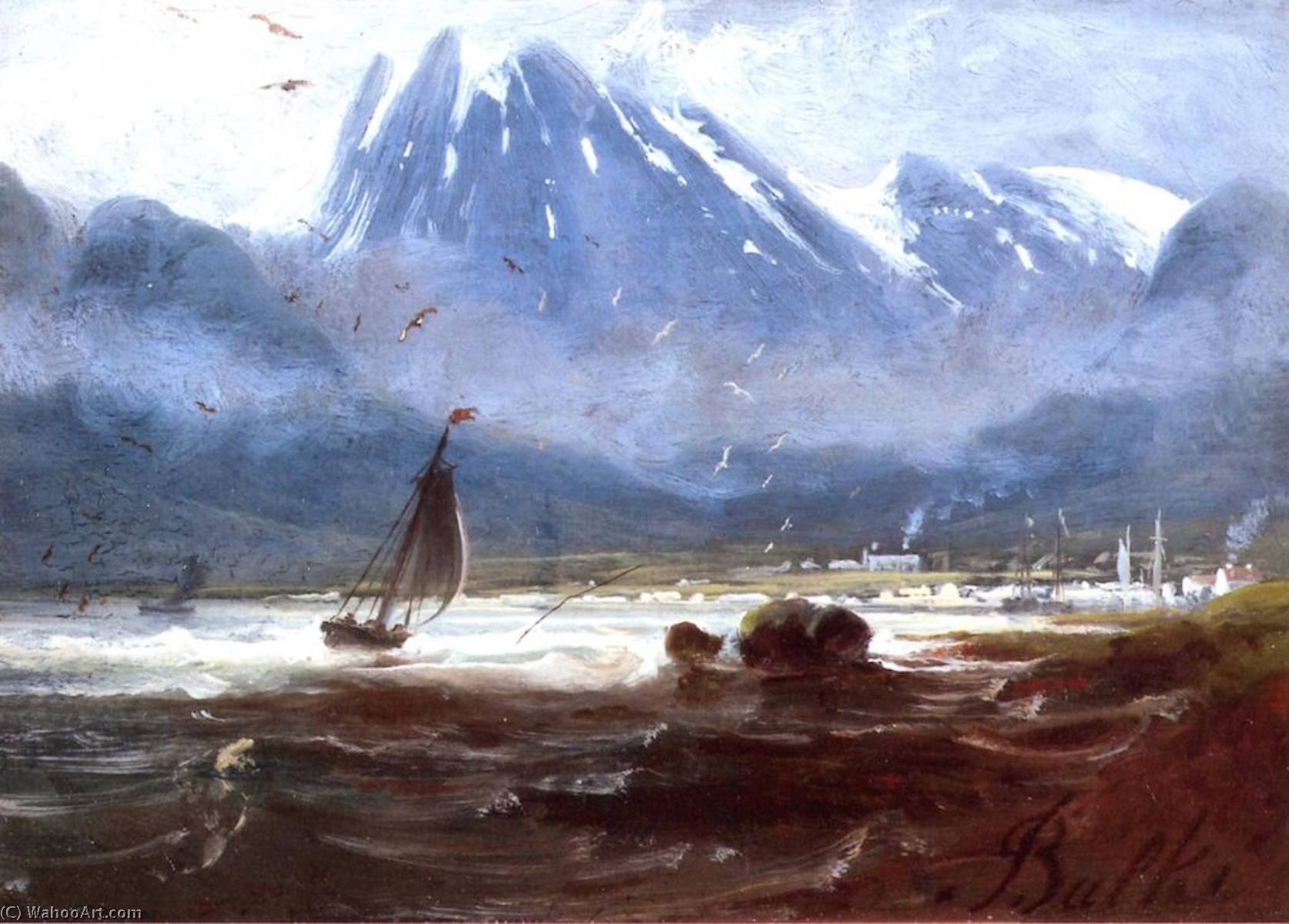 Wikioo.org - The Encyclopedia of Fine Arts - Painting, Artwork by Peder Balke - The Harbor at Skjervøy