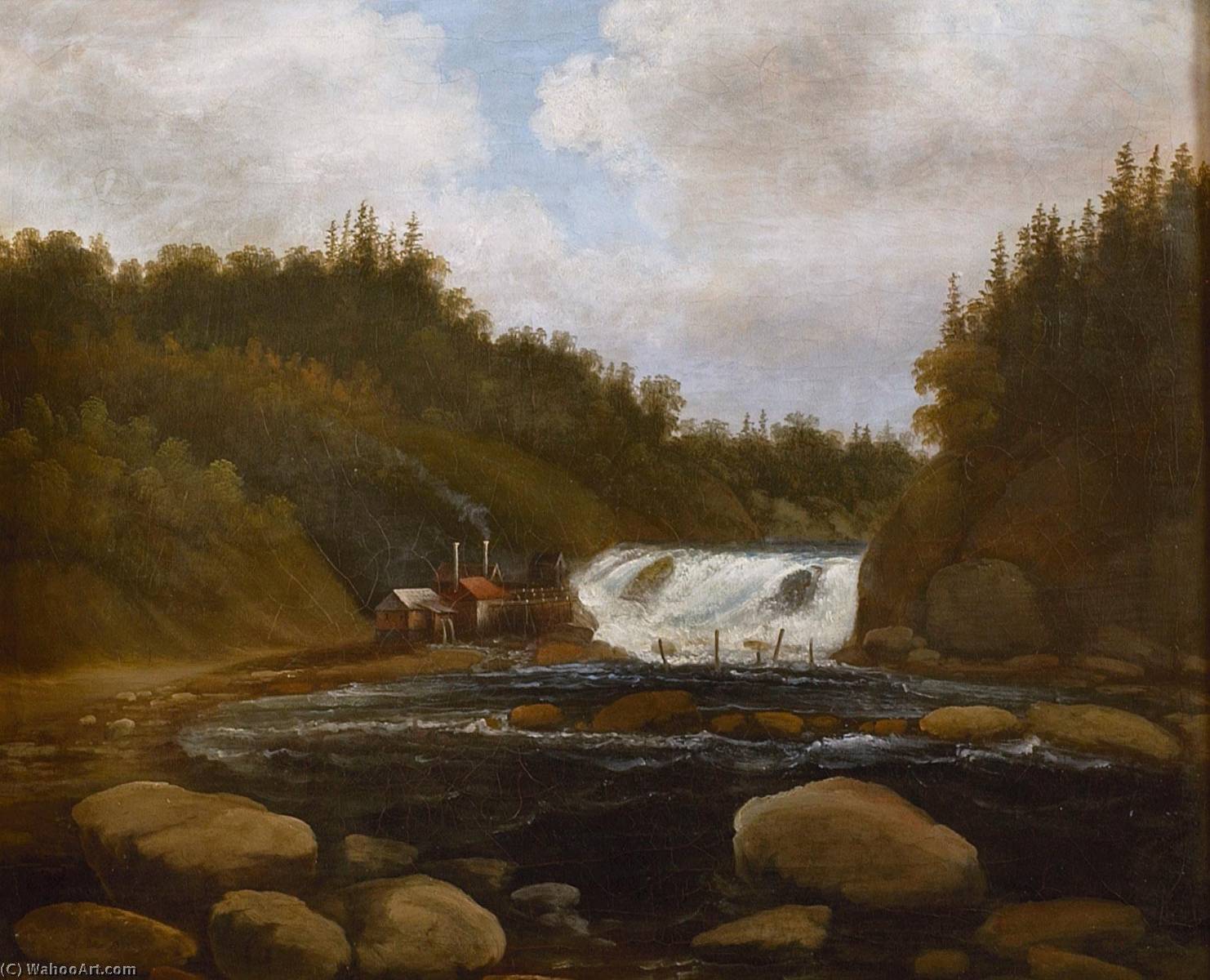 Wikoo.org - موسوعة الفنون الجميلة - اللوحة، العمل الفني Peder Balke - Landscape with mill and rapids