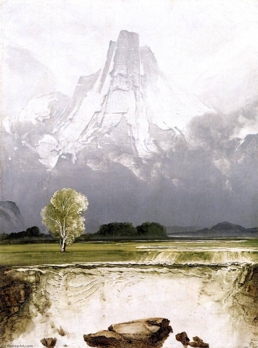 WikiOO.org - Encyclopedia of Fine Arts - Maleri, Artwork Peder Balke - Mount Stetind with Birch
