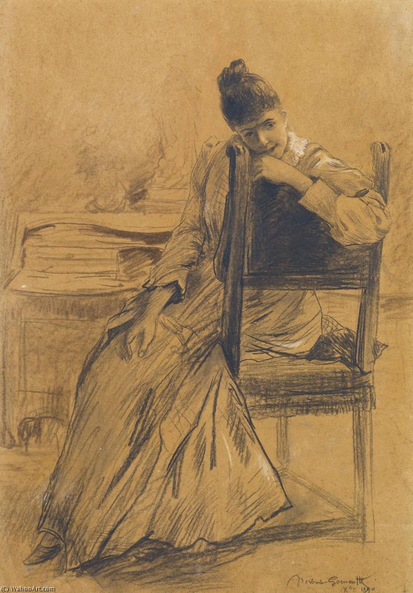 Wikioo.org – L'Enciclopedia delle Belle Arti - Pittura, Opere di Norbert Goeneutte - Ritratto di donna seduta  su  Un  sedia