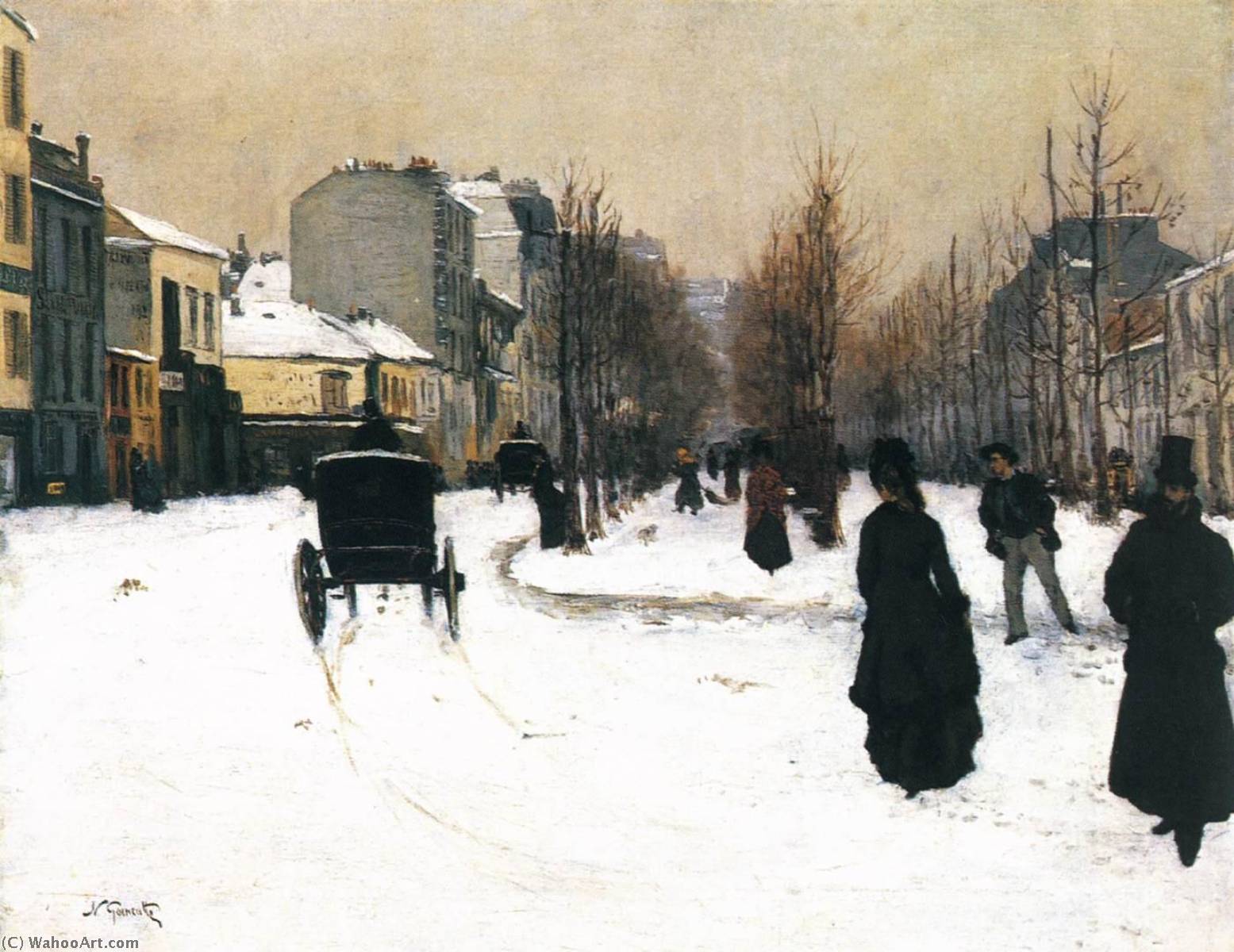 Wikioo.org - The Encyclopedia of Fine Arts - Painting, Artwork by Norbert Goeneutte - Boulevard Clichy under Snow