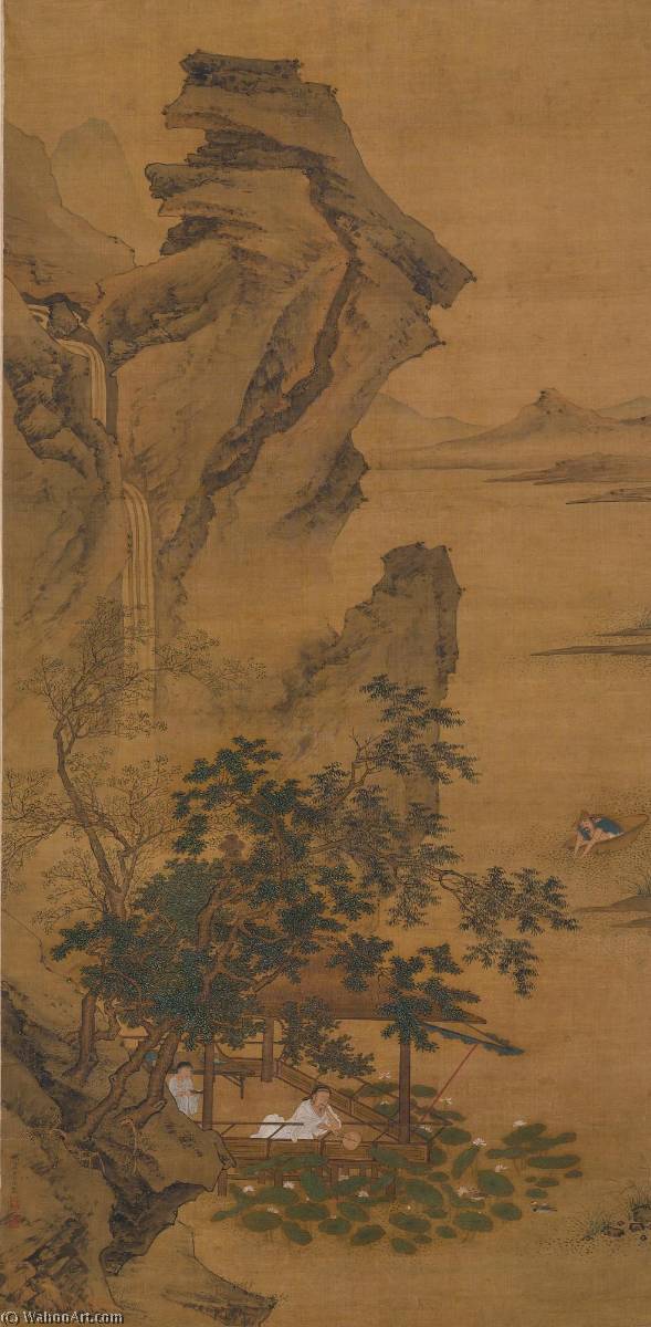 WikiOO.org – 美術百科全書 - 繪畫，作品 Qiu Ying - 夏季遐想 通过  的  莲花  池塘