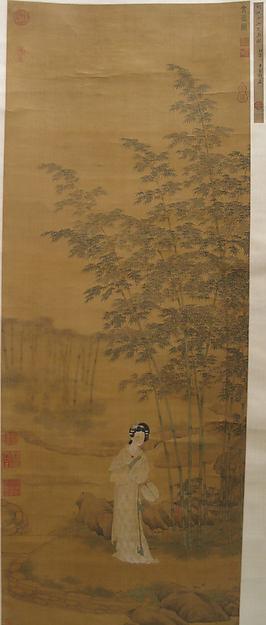 Wikioo.org - The Encyclopedia of Fine Arts - Painting, Artwork by Qiu Ying - 明 傳仇英 文玉圖 軸 Lady in a Bamboo Grove