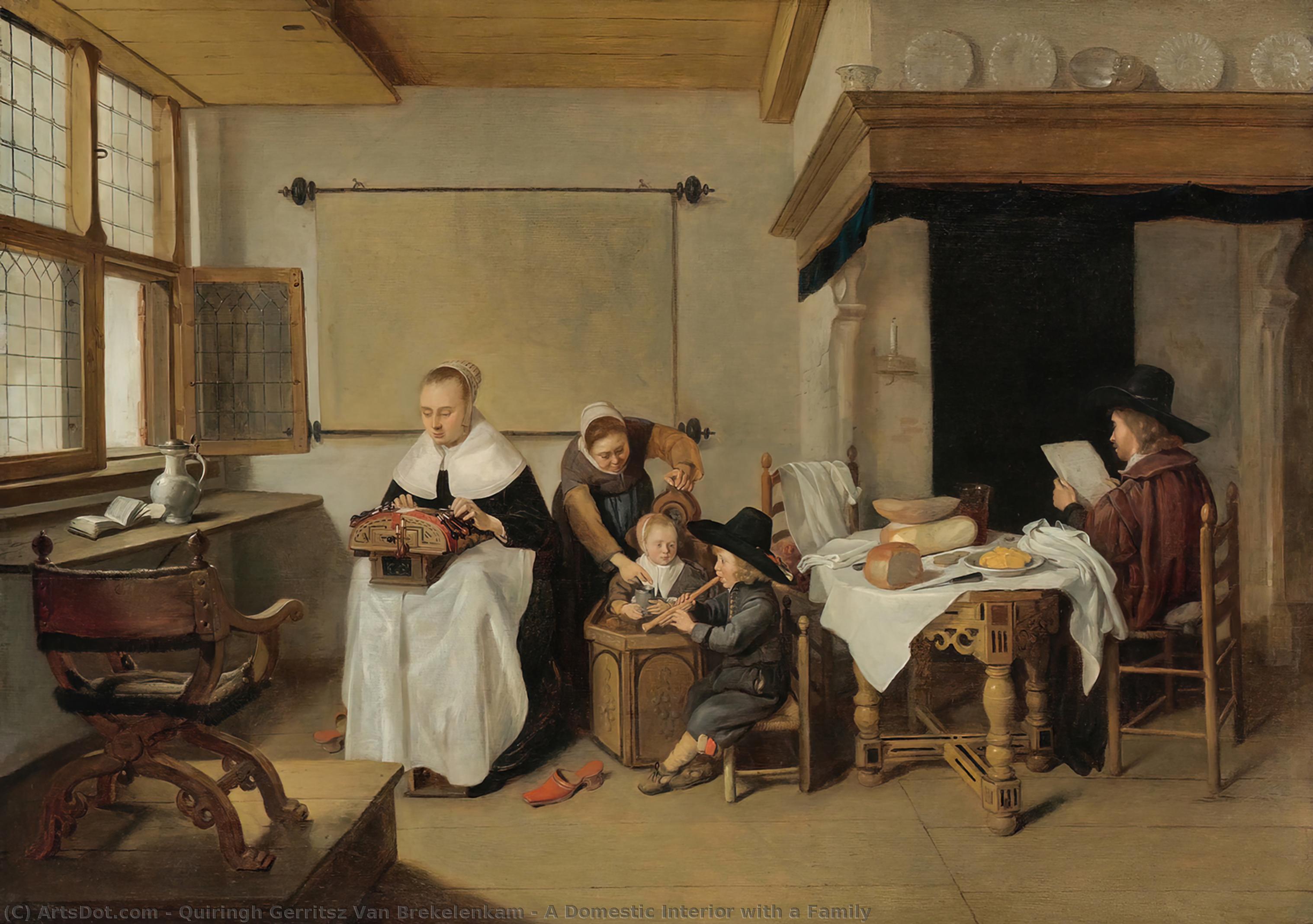 Wikioo.org - The Encyclopedia of Fine Arts - Painting, Artwork by Quiringh Gerritsz Van Brekelenkam - A Domestic Interior with a Family