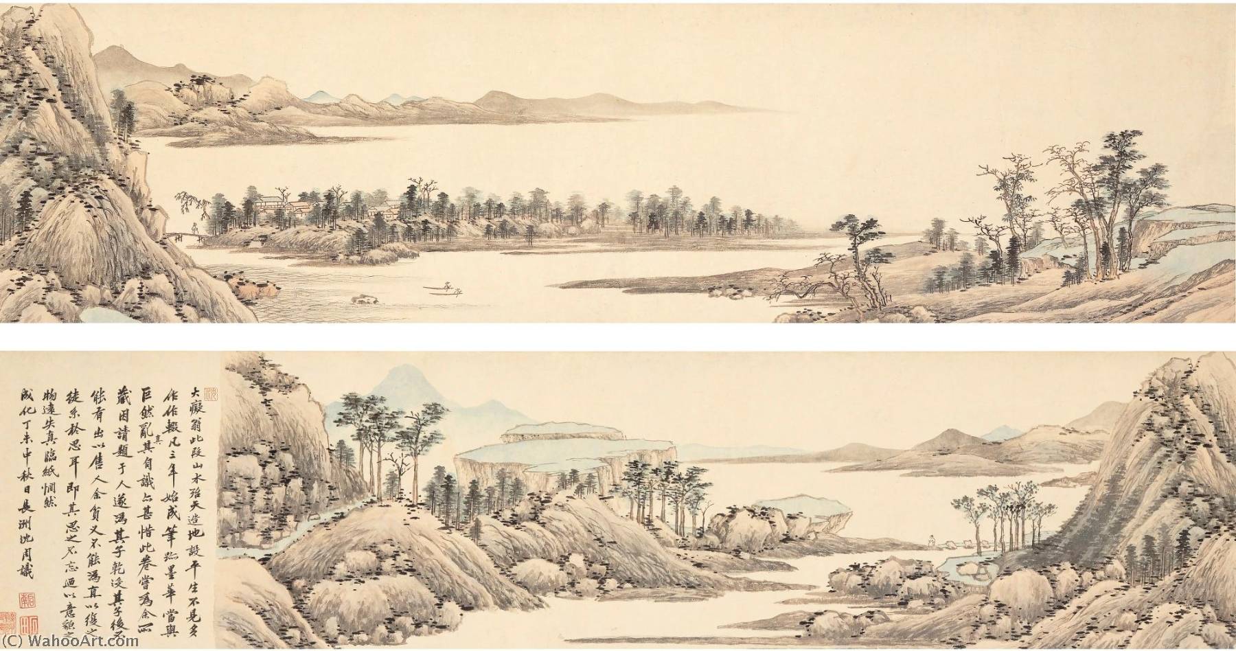 Wikioo.org - The Encyclopedia of Fine Arts - Painting, Artwork by Shen Zhou - LANDSCAPE AFTER HUANG GONGWANG (1269 1354)