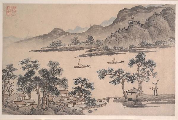 WikiOO.org - Encyclopedia of Fine Arts - Lukisan, Artwork Shen Zhou - Landscape with Sailboats