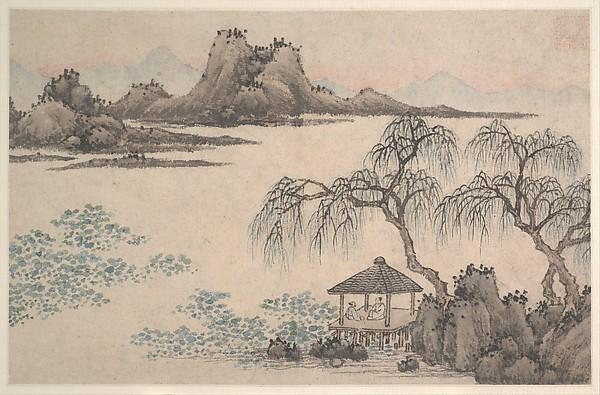 Wikioo.org - The Encyclopedia of Fine Arts - Painting, Artwork by Shen Zhou - Landscape with Pavilion and Willows