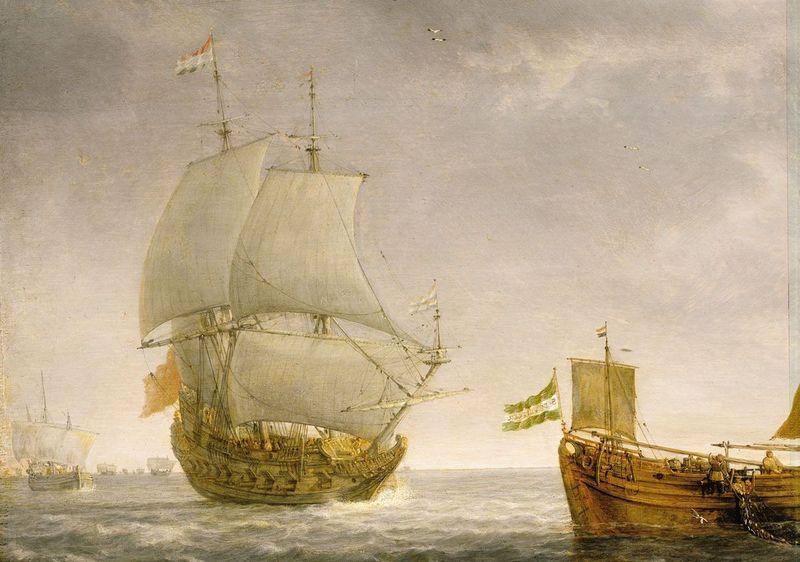 Wikioo.org - The Encyclopedia of Fine Arts - Painting, Artwork by Simon Jacobsz De Vlieger - Dutch Fishing Boats Shooting their Nets