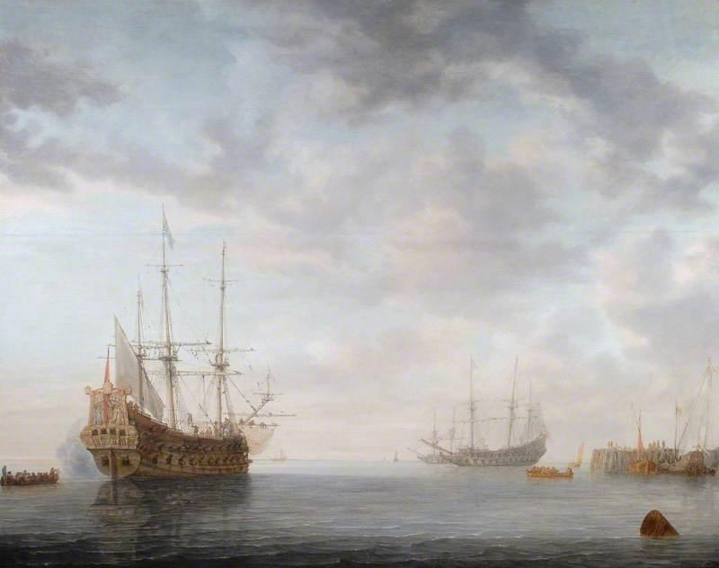 Wikioo.org - The Encyclopedia of Fine Arts - Painting, Artwork by Simon Jacobsz De Vlieger - Dutch Men of War at Anchor