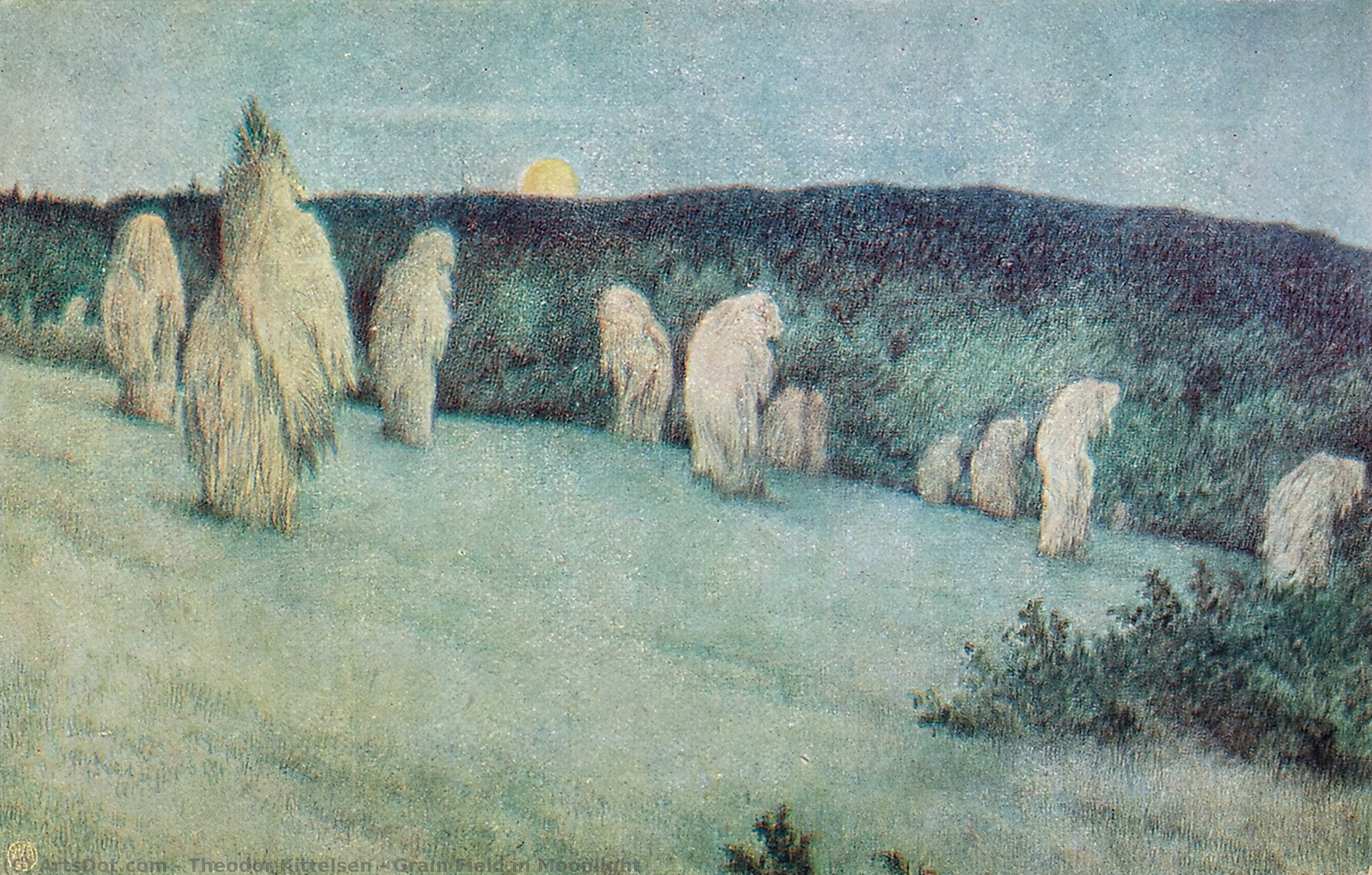 Wikioo.org - Encyklopedia Sztuk Pięknych - Malarstwo, Grafika Theodor Kittelsen - Grain Field in Moonlight