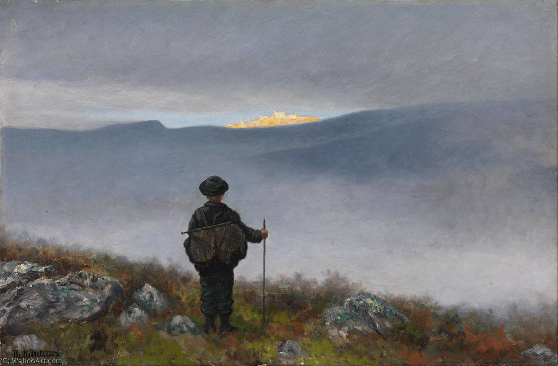 Wikioo.org - The Encyclopedia of Fine Arts - Painting, Artwork by Theodor Kittelsen - Far, far away Soria Moria Palace shimmered like Gold