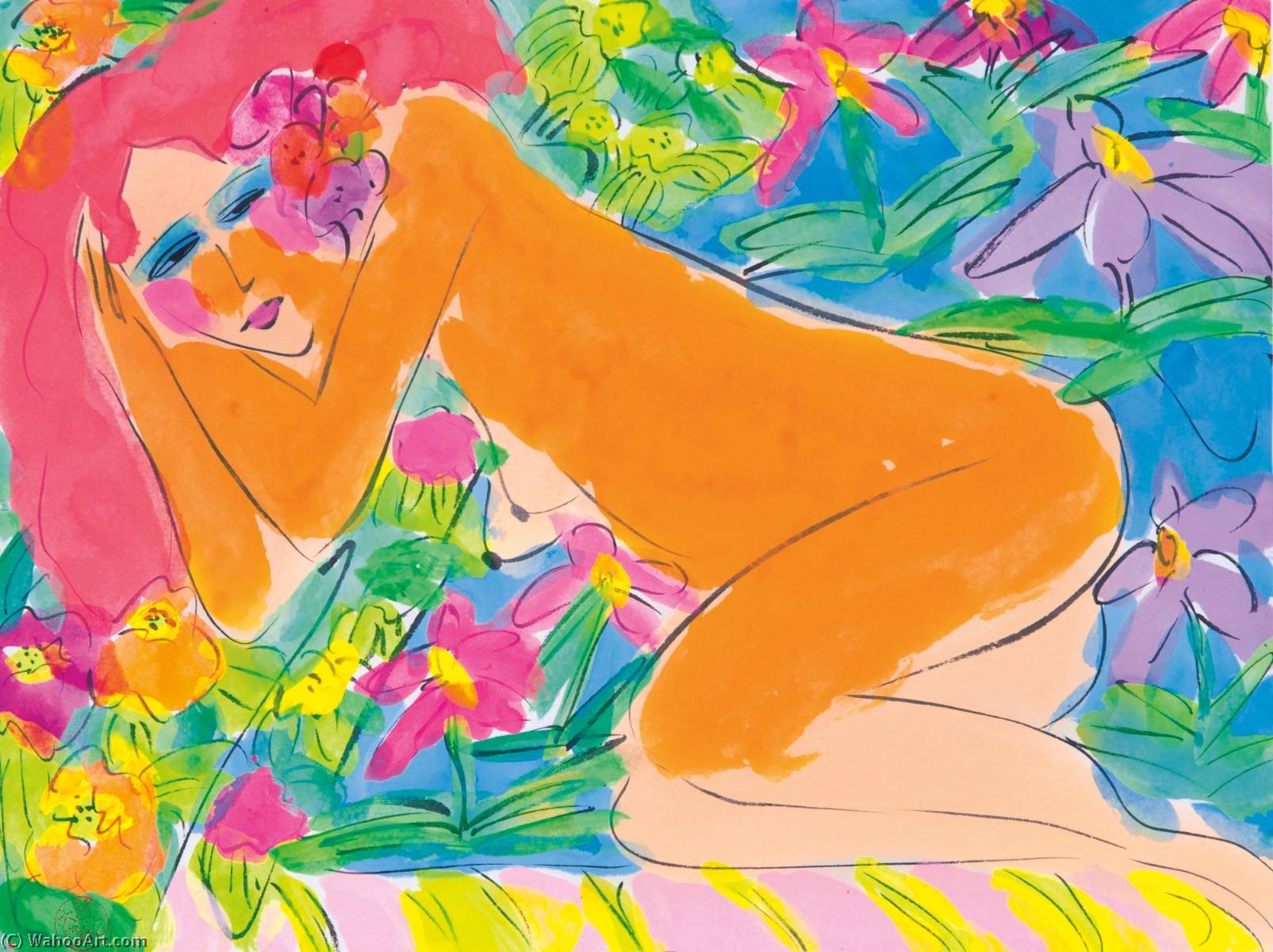 WikiOO.org - Encyclopedia of Fine Arts - Maleri, Artwork Walasse Ting - Reclining Nude