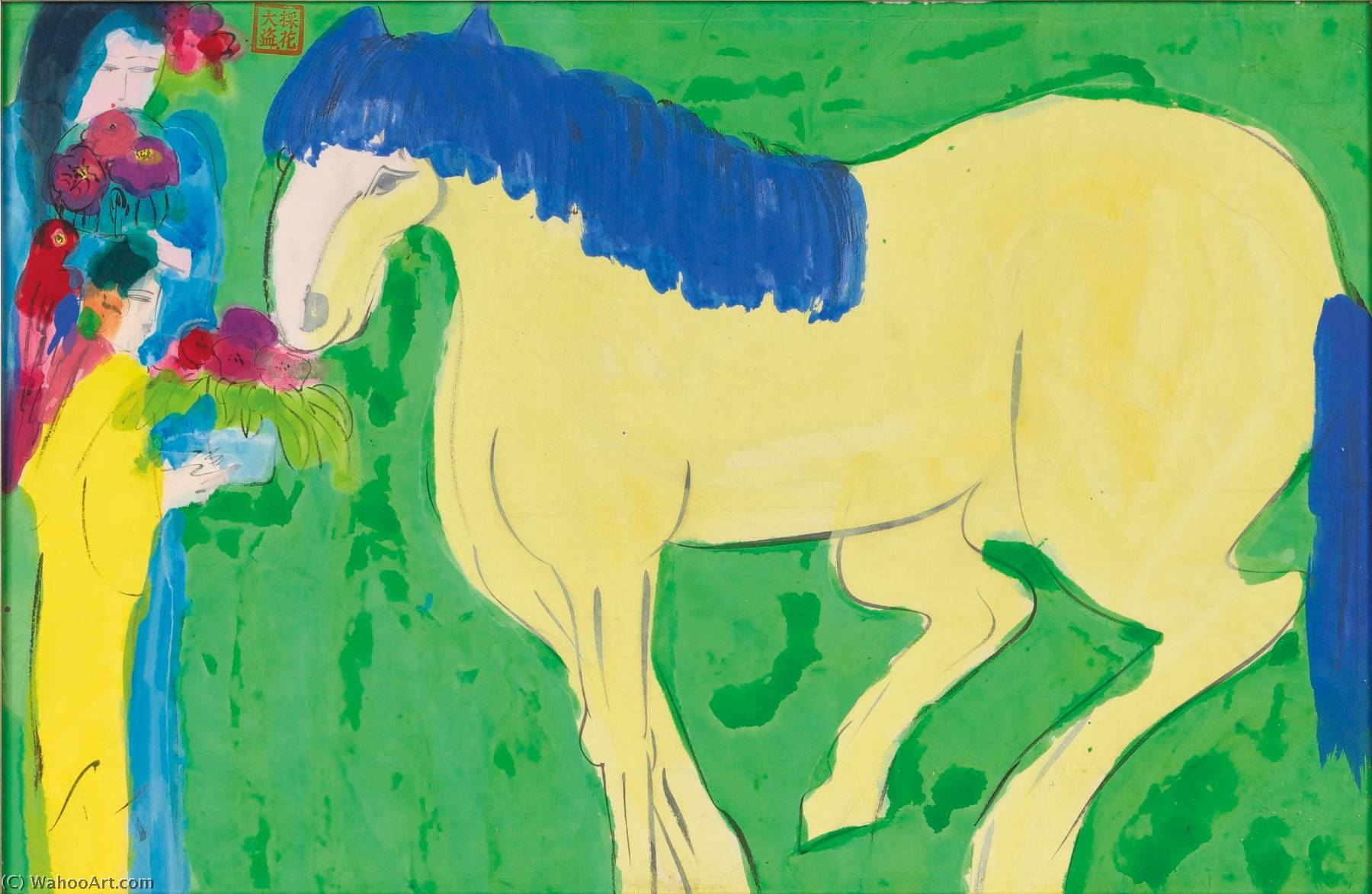 Wikoo.org - موسوعة الفنون الجميلة - اللوحة، العمل الفني Walasse Ting - Beauty with Horse