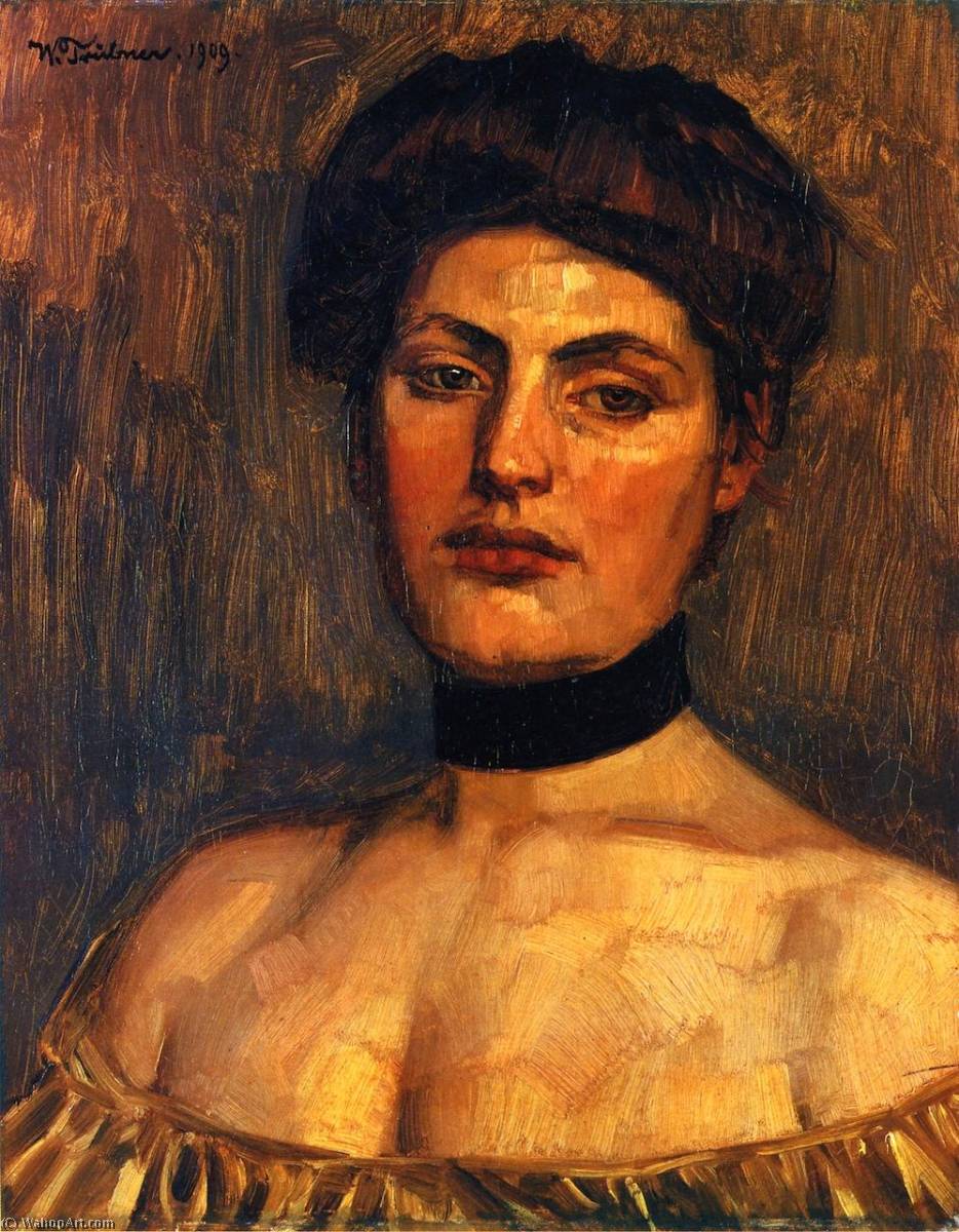 Wikioo.org - The Encyclopedia of Fine Arts - Painting, Artwork by Wilhelm Trübner - Lady with Black Collar