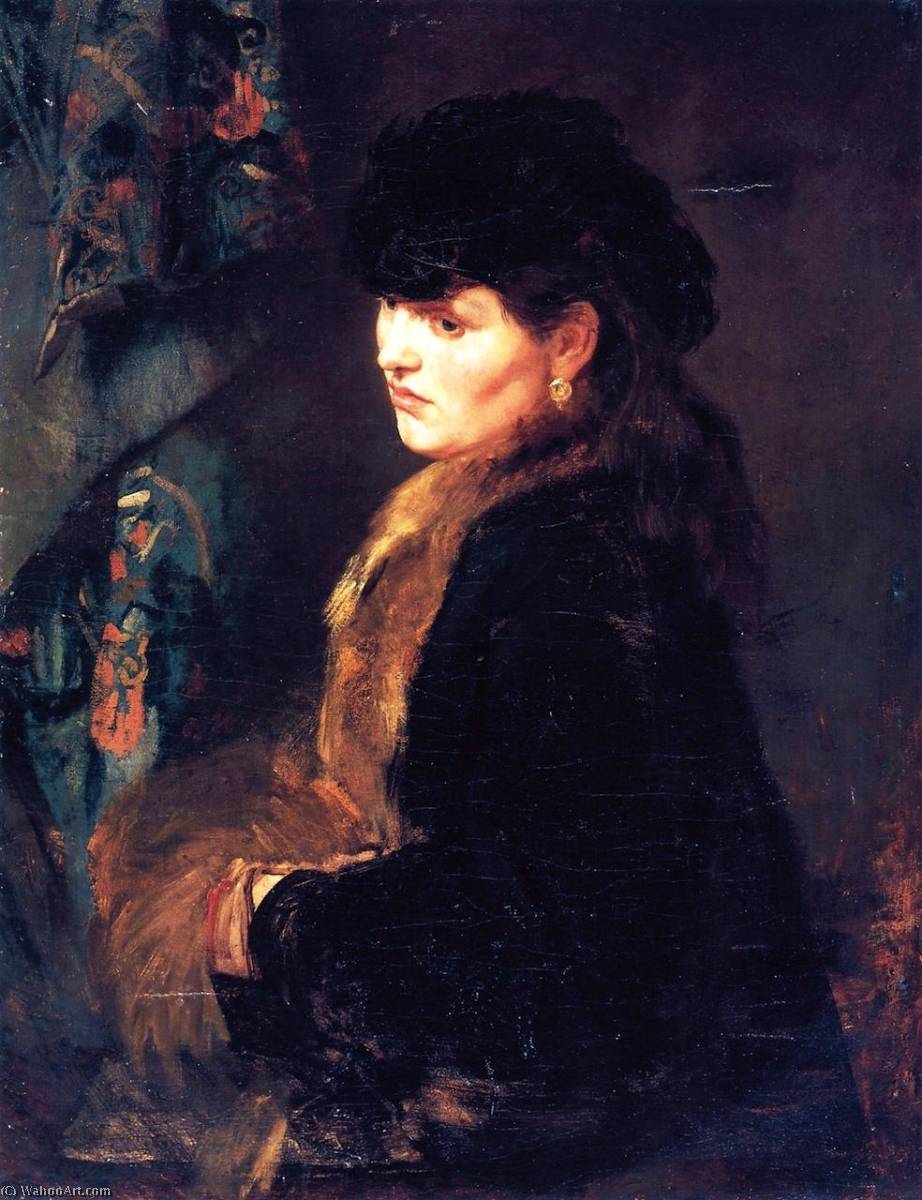 WikiOO.org - Enciclopedia of Fine Arts - Pictura, lucrări de artă Wilhelm Trübner - Lady in front of a Tapestry