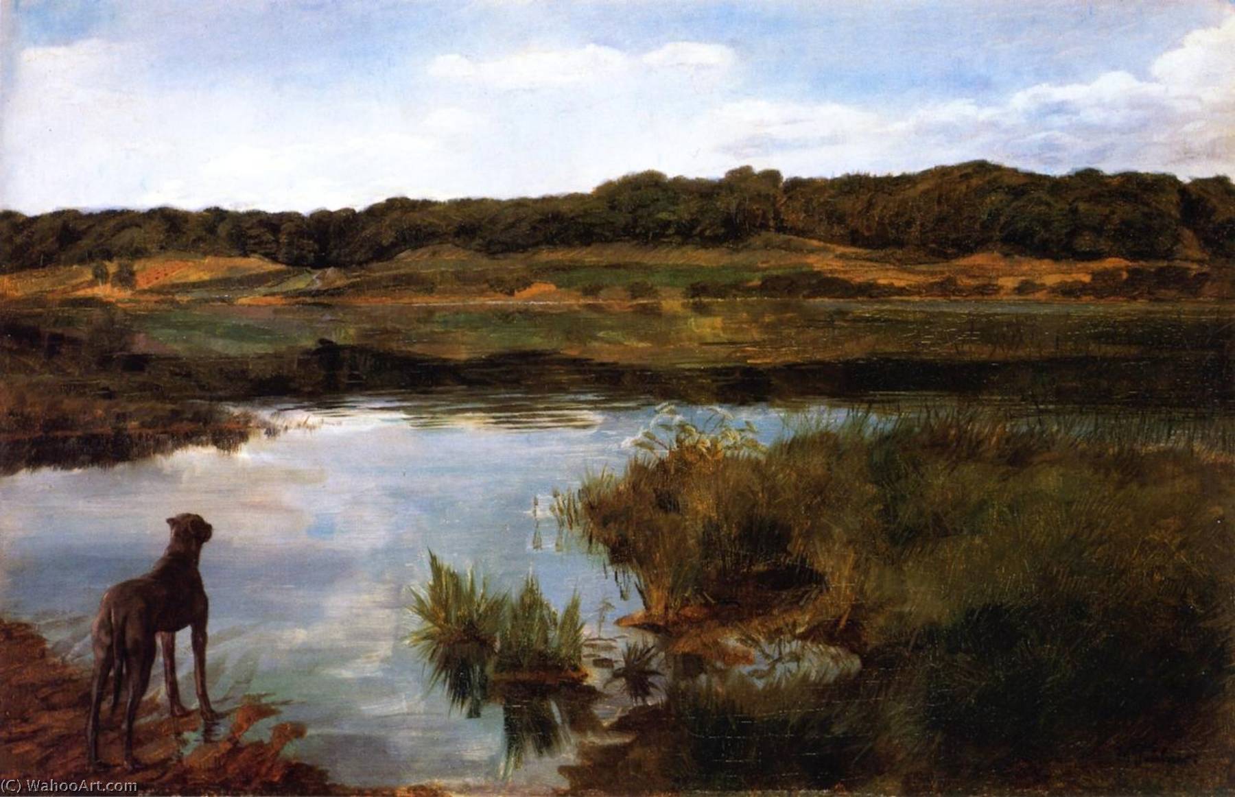 Wikioo.org - The Encyclopedia of Fine Arts - Painting, Artwork by Wilhelm Trübner - Great Dane on Wessling Lake