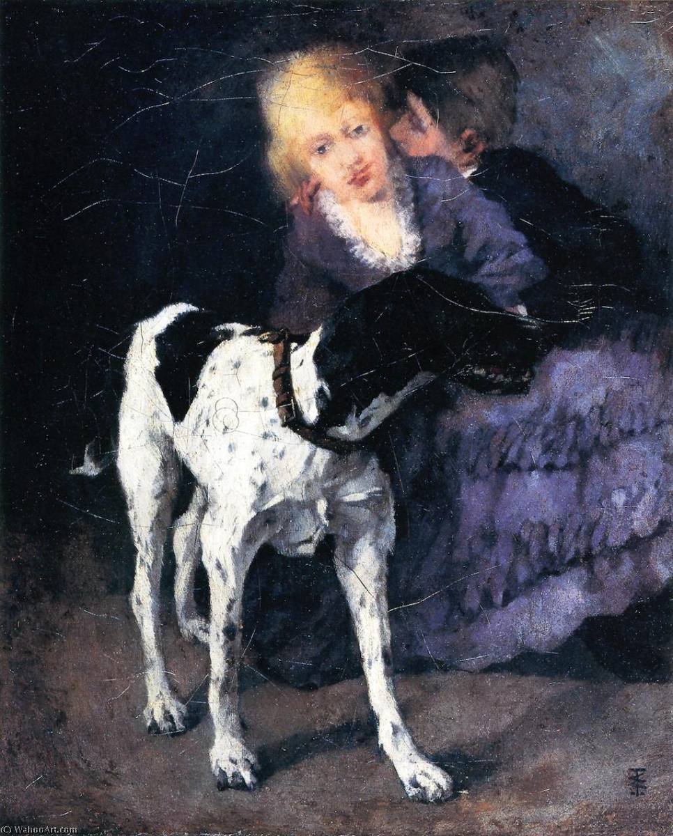 Wikioo.org - The Encyclopedia of Fine Arts - Painting, Artwork by Wilhelm Trübner - Liebespaar mit Hund