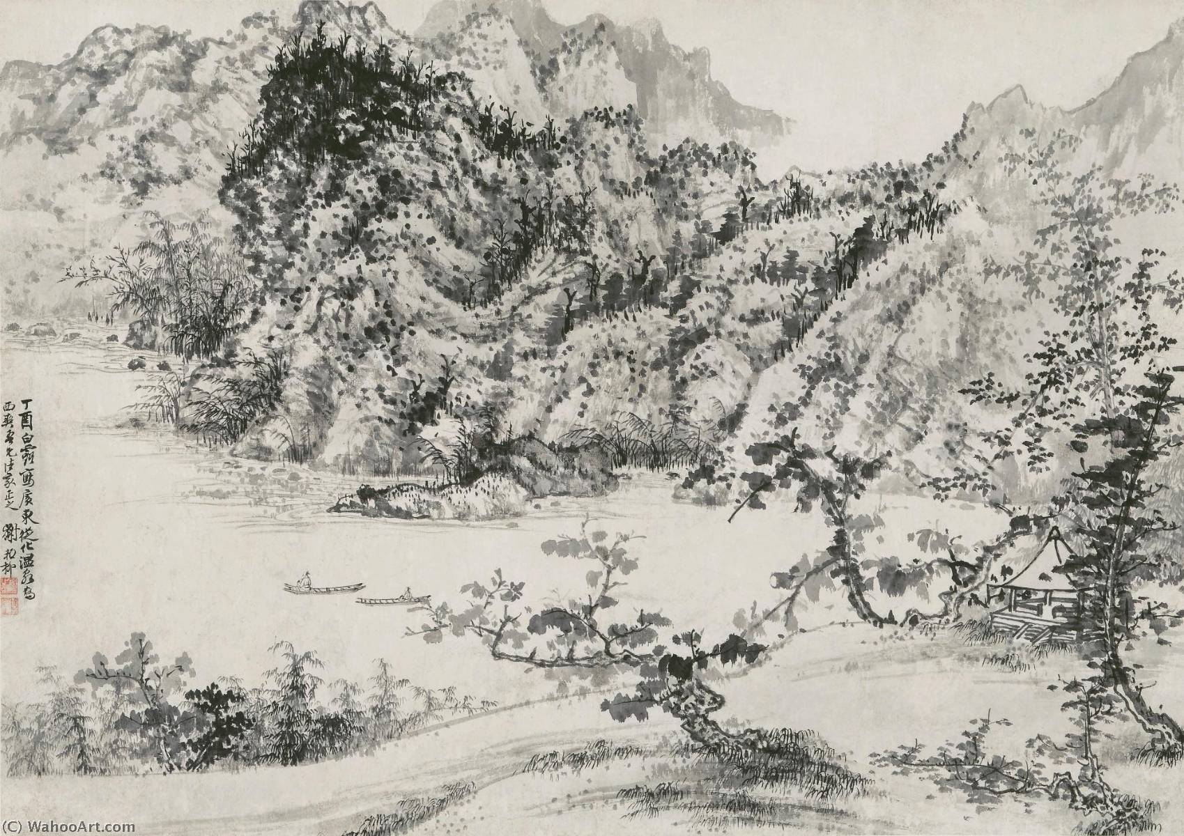 WikiOO.org - Енциклопедия за изящни изкуства - Живопис, Произведения на изкуството Xie Zhiliu - Sailing Through the Mountains