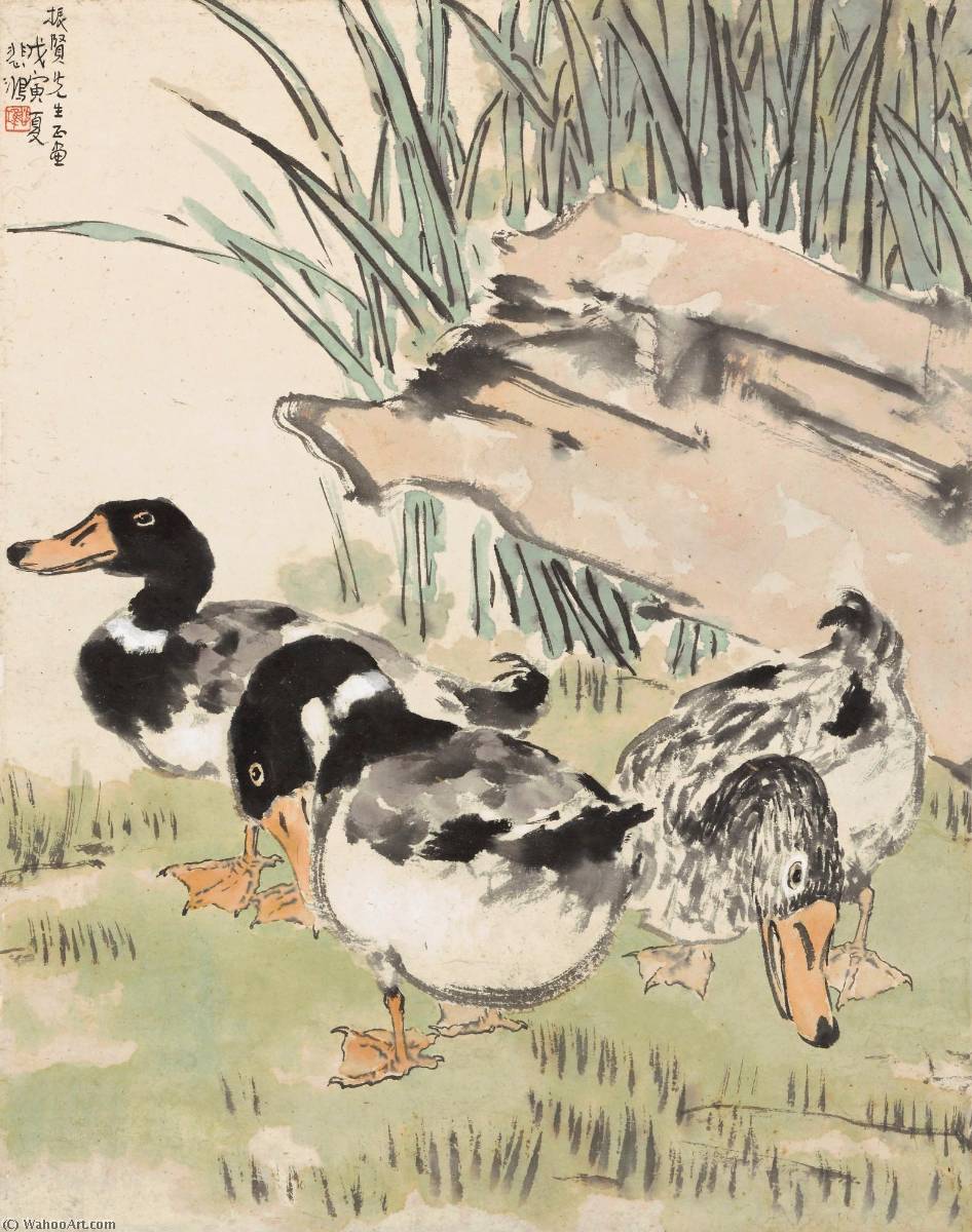 WikiOO.org - Encyclopedia of Fine Arts - Lukisan, Artwork Xu Beihong - THREE DUCKS