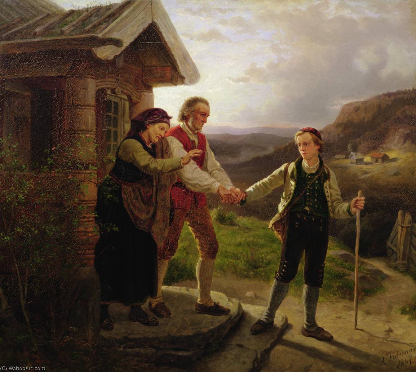 WikiOO.org - Encyclopedia of Fine Arts - Maleri, Artwork Adolph Tidemand - The youngest son's farewell