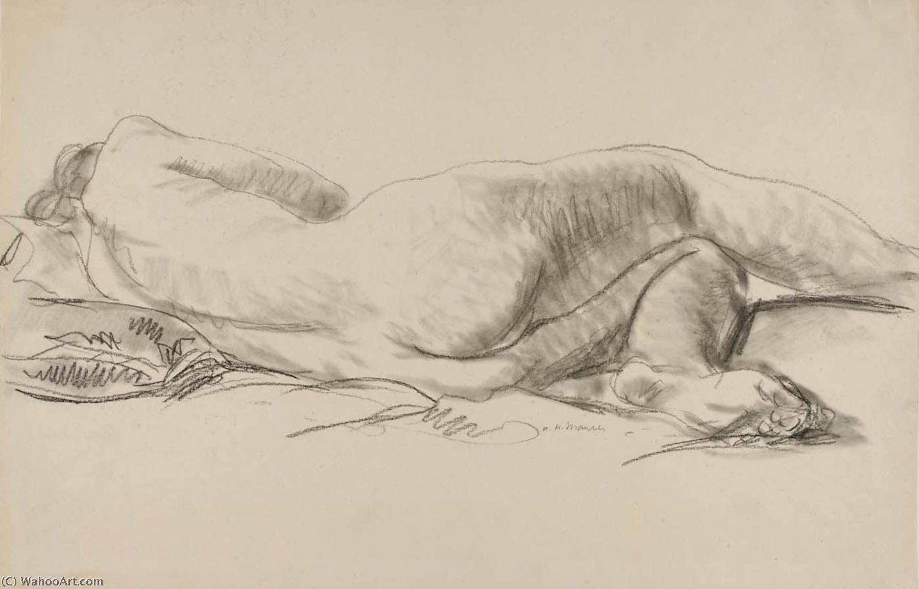 Wikioo.org - Bách khoa toàn thư về mỹ thuật - Vẽ tranh, Tác phẩm nghệ thuật Alfred Henry Maurer - Reclining Nude