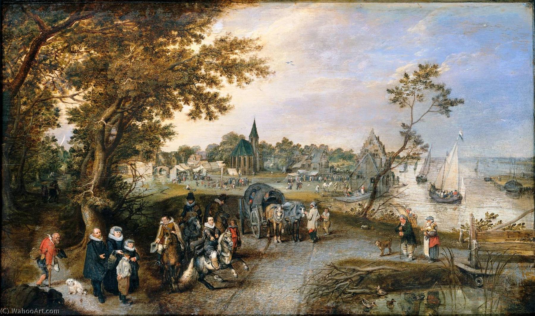 Wikioo.org - The Encyclopedia of Fine Arts - Painting, Artwork by Adriaen Pietersz Van De Venne - Landscape with figures and a village fair