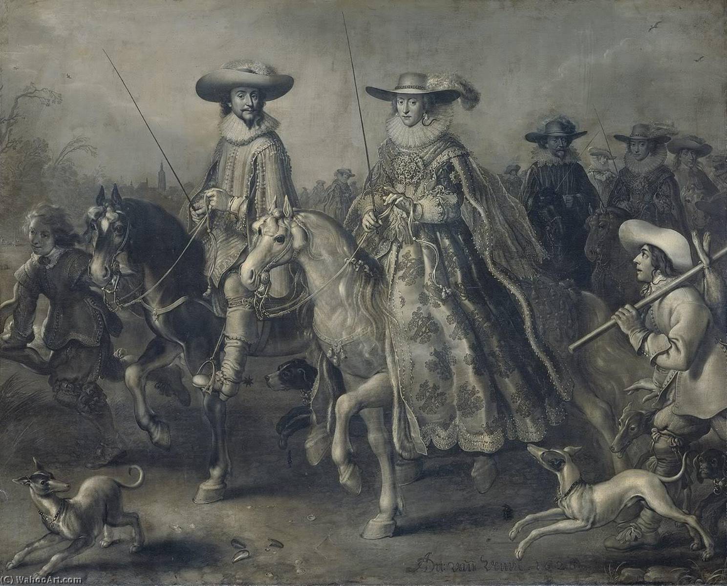 Wikioo.org - Bách khoa toàn thư về mỹ thuật - Vẽ tranh, Tác phẩm nghệ thuật Adriaen Pietersz Van De Venne - Frederick V, King of Bohemia, and his Wife Elizabeth Stuart