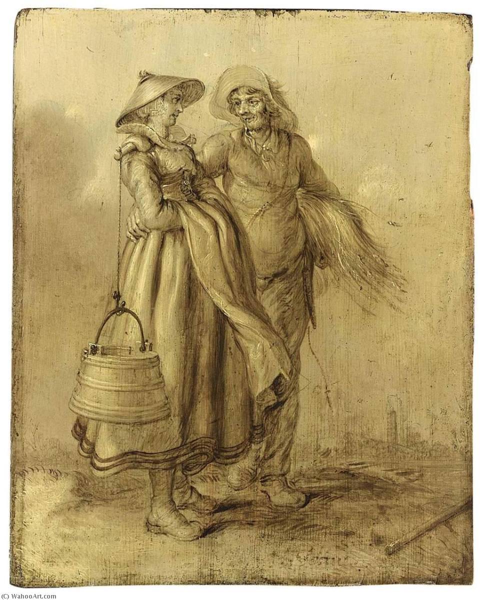 Wikioo.org - The Encyclopedia of Fine Arts - Painting, Artwork by Adriaen Pietersz Van De Venne - An Amorous Peasant Couple Conversing