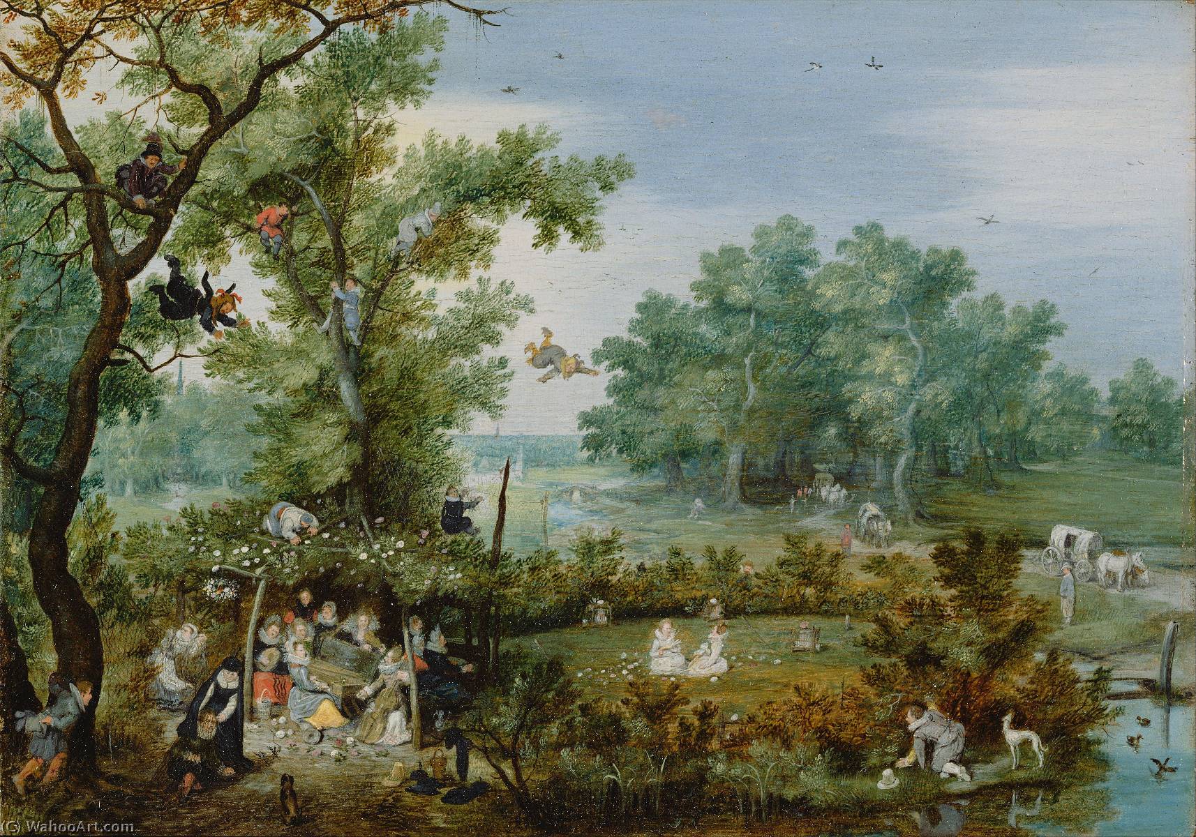 Wikioo.org – L'Enciclopedia delle Belle Arti - Pittura, Opere di Adriaen Pietersz Van De Venne - Un allegria  società  contro  un  albero