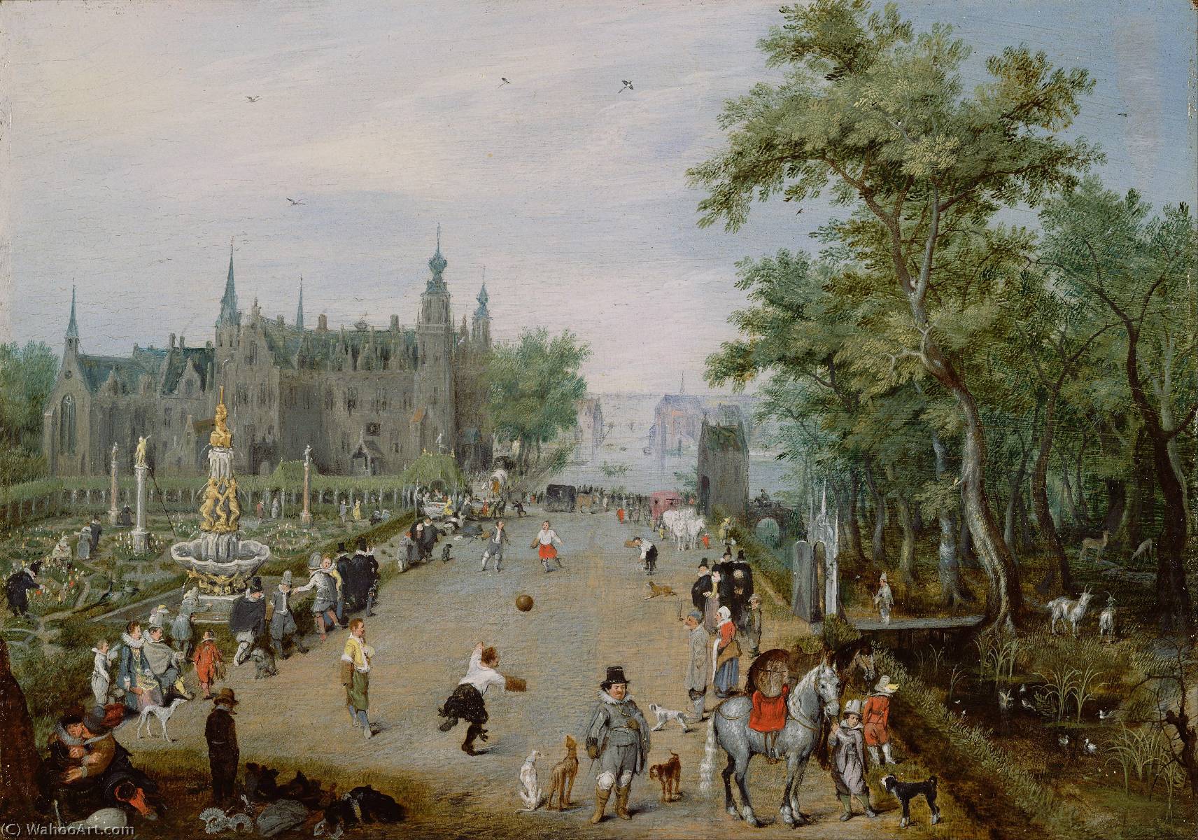 Wikioo.org - Bách khoa toàn thư về mỹ thuật - Vẽ tranh, Tác phẩm nghệ thuật Adriaen Pietersz Van De Venne - A Jeu de Paume Before a Country Palace