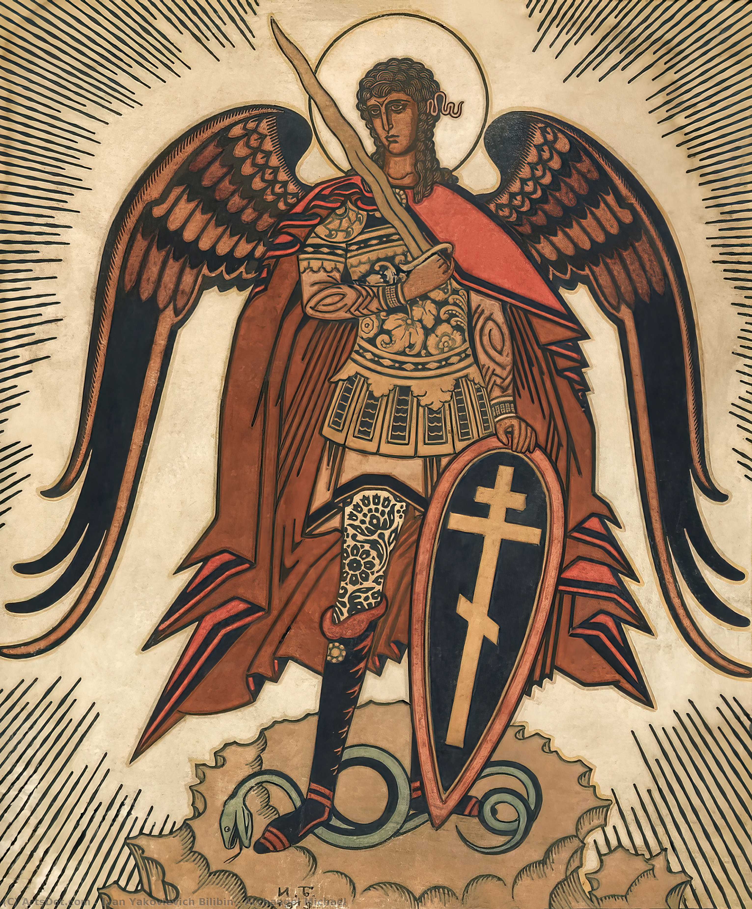 WikiOO.org - Encyclopedia of Fine Arts - Malba, Artwork Ivan Yakovlevich Bilibin - Archangel Michael