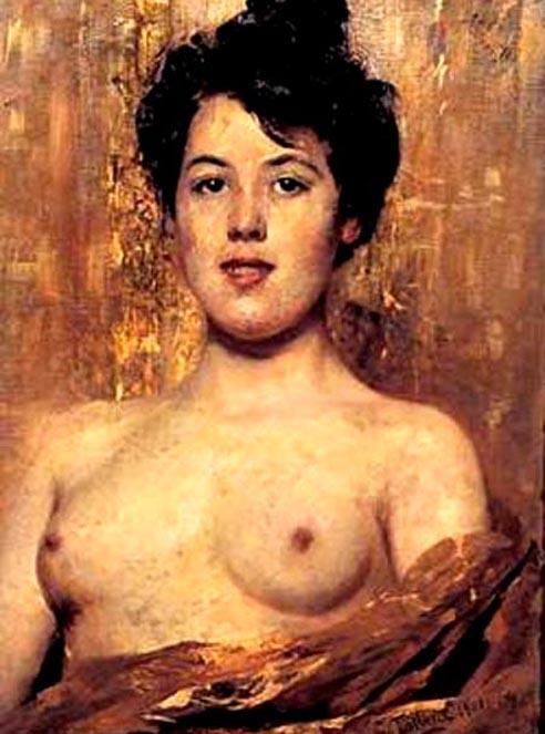 Wikioo.org - The Encyclopedia of Fine Arts - Painting, Artwork by Cesare Tallone - Half nude woman
