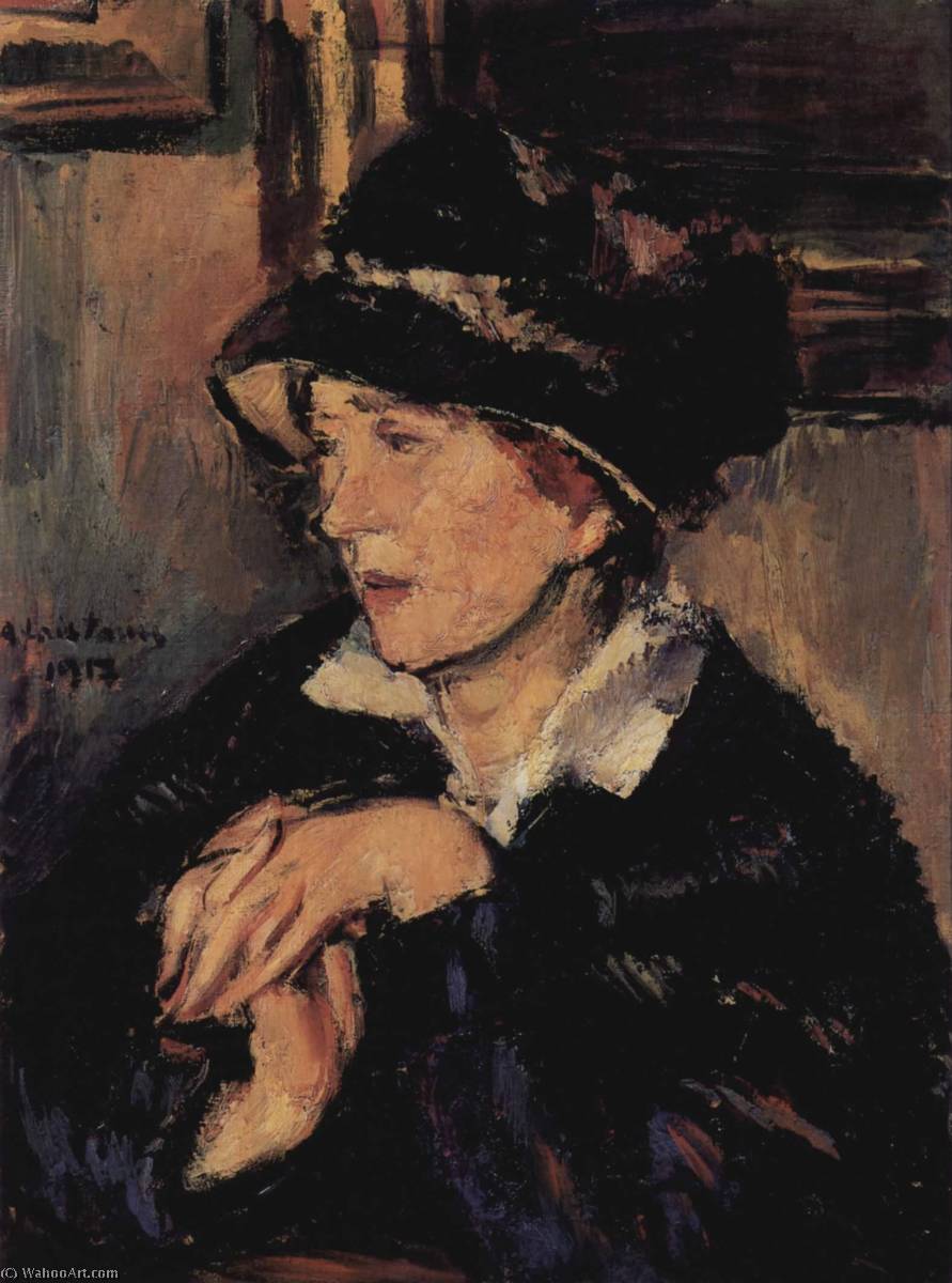 Wikioo.org - The Encyclopedia of Fine Arts - Painting, Artwork by Anton Faistauer - German Porträt einer Dame mit dunklem Hut