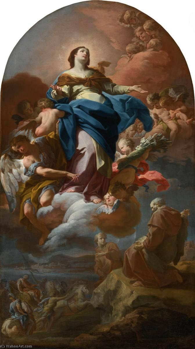 Wikioo.org - The Encyclopedia of Fine Arts - Painting, Artwork by Bottega Di Corrado Giaquinto - Immaculate Conception with the Prophet Elijah