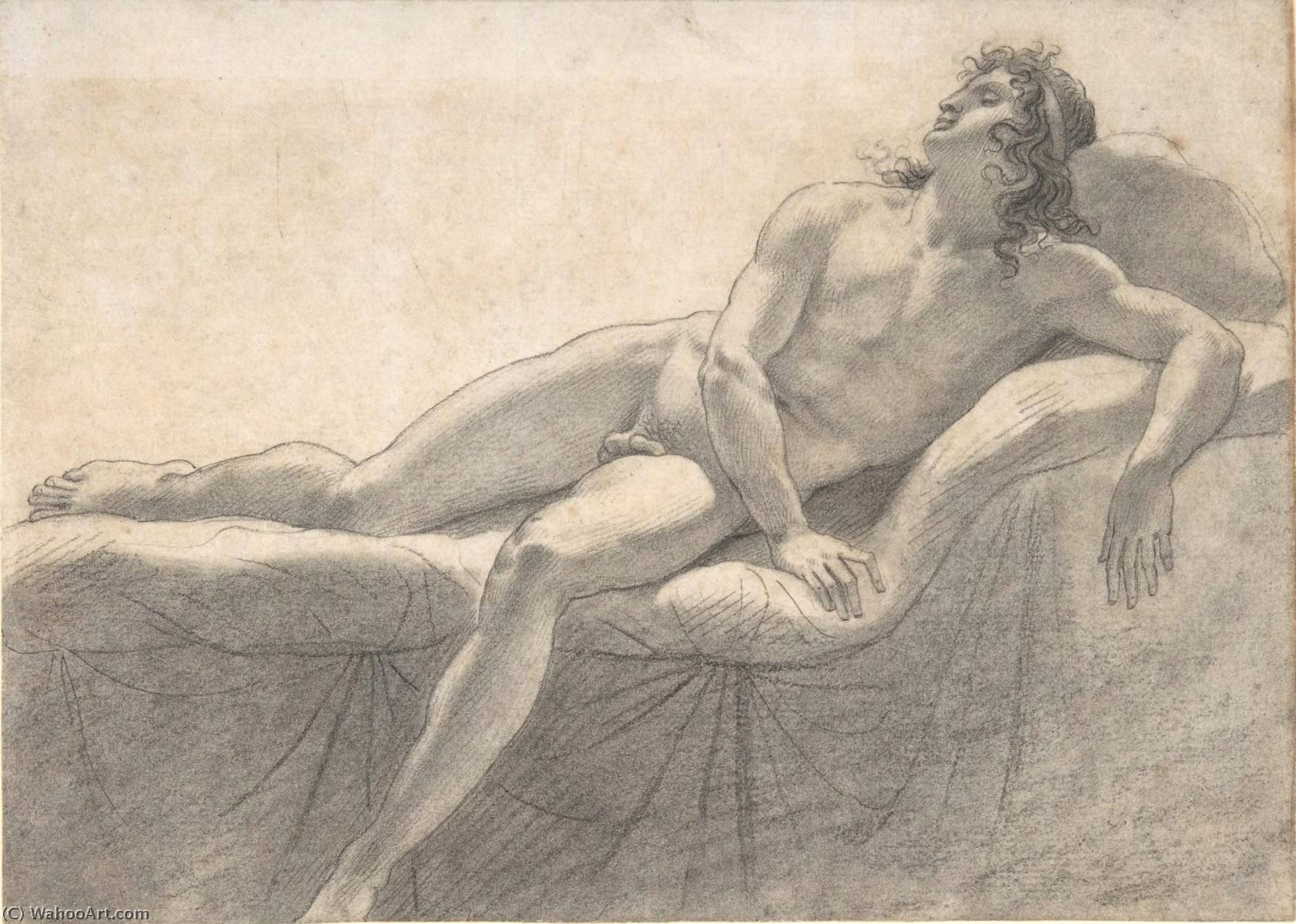Wikioo.org – L'Enciclopedia delle Belle Arti - Pittura, Opere di Anne Louis Girodet De Roussy Trioson - nudo maschile reclinabili  su  Un  Divano
