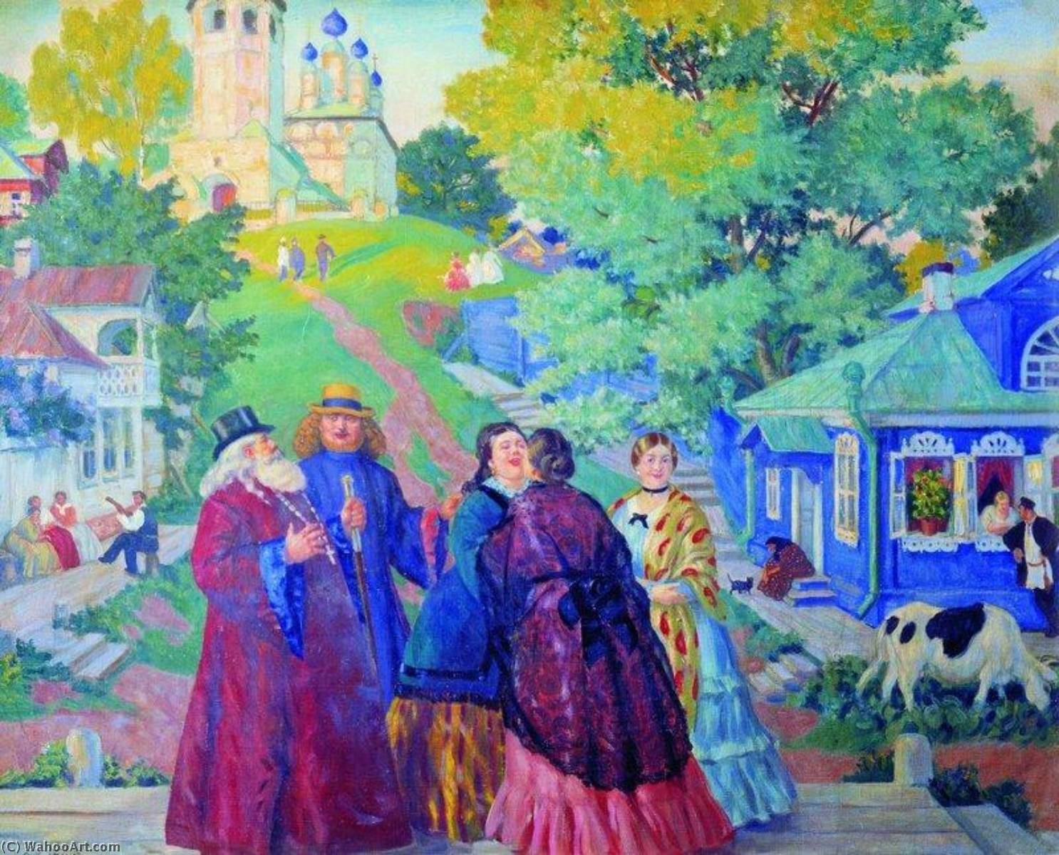 Wikioo.org - The Encyclopedia of Fine Arts - Painting, Artwork by Boris Mikhaylovich Kustodiev - A Meeting (also known as Easter Sunday)