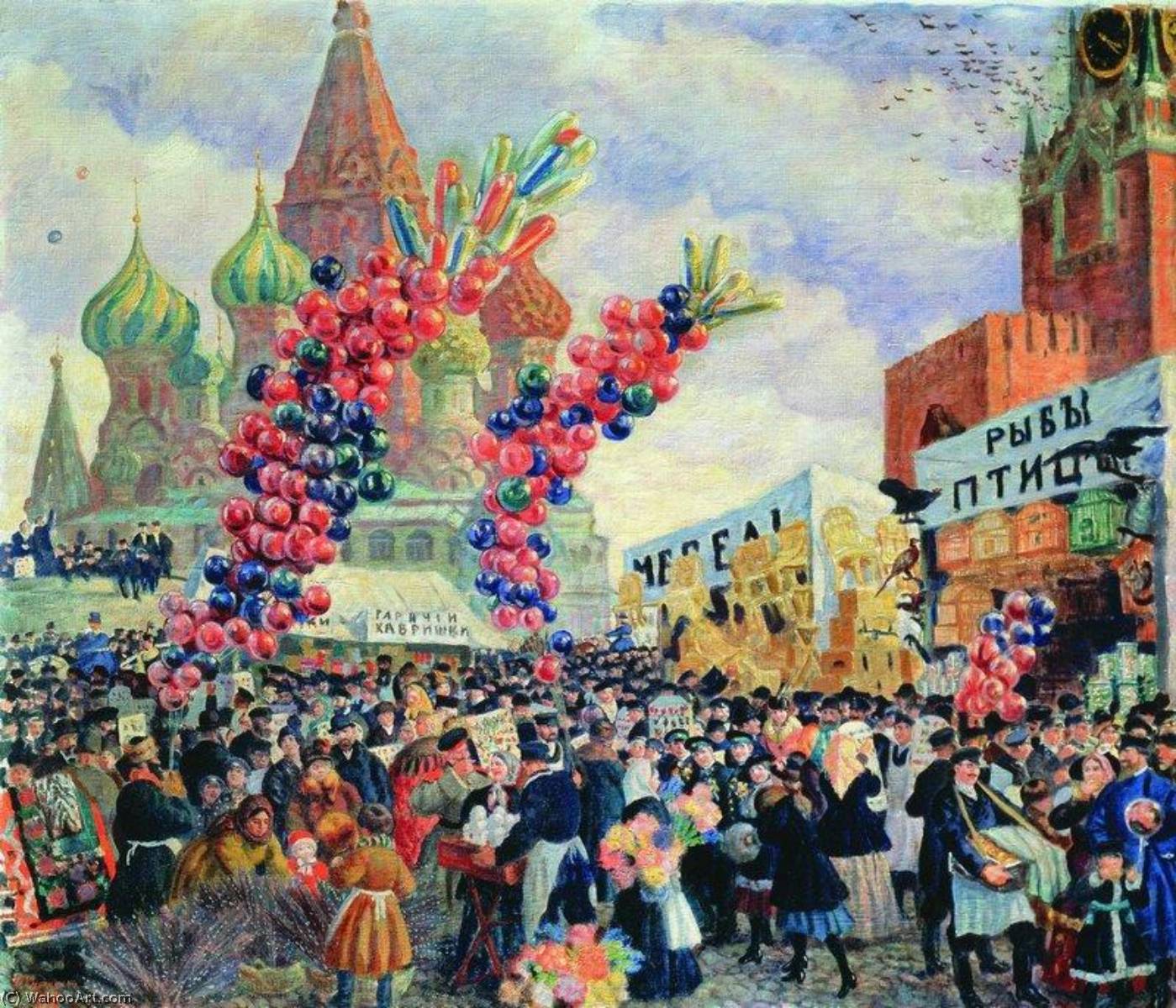 Wikioo.org - The Encyclopedia of Fine Arts - Painting, Artwork by Boris Mikhaylovich Kustodiev - Fair on Red Square, Moscow