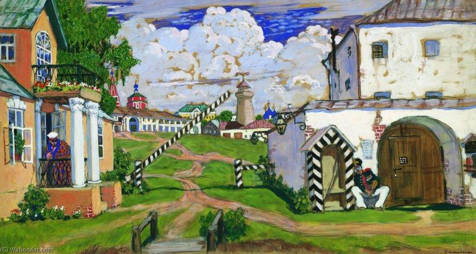 WikiOO.org - אנציקלופדיה לאמנויות יפות - ציור, יצירות אמנות Boris Mikhaylovich Kustodiev - Entrance to a Town