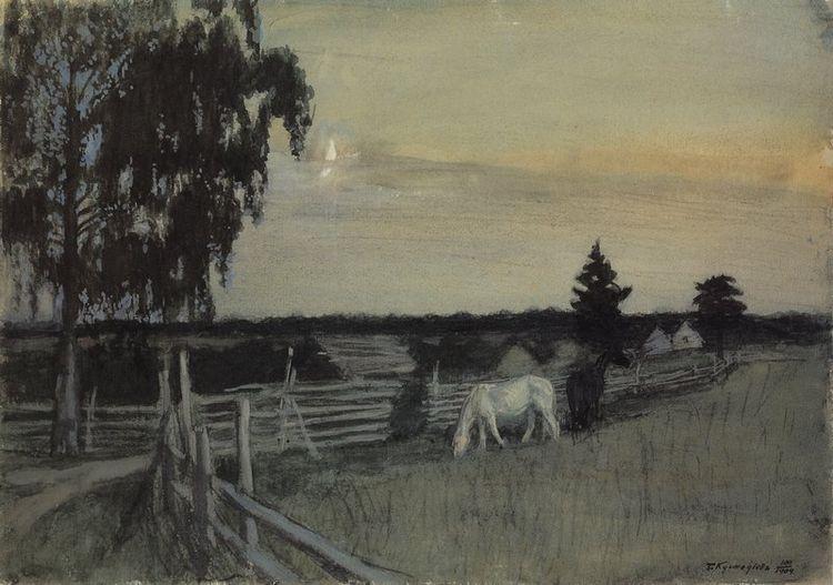 Wikioo.org - The Encyclopedia of Fine Arts - Painting, Artwork by Boris Mikhaylovich Kustodiev - Horses Grazing