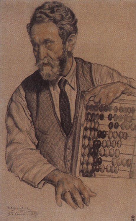 Wikioo.org - Encyklopedia Sztuk Pięknych - Malarstwo, Grafika Boris Mikhaylovich Kustodiev - Man with Abacus