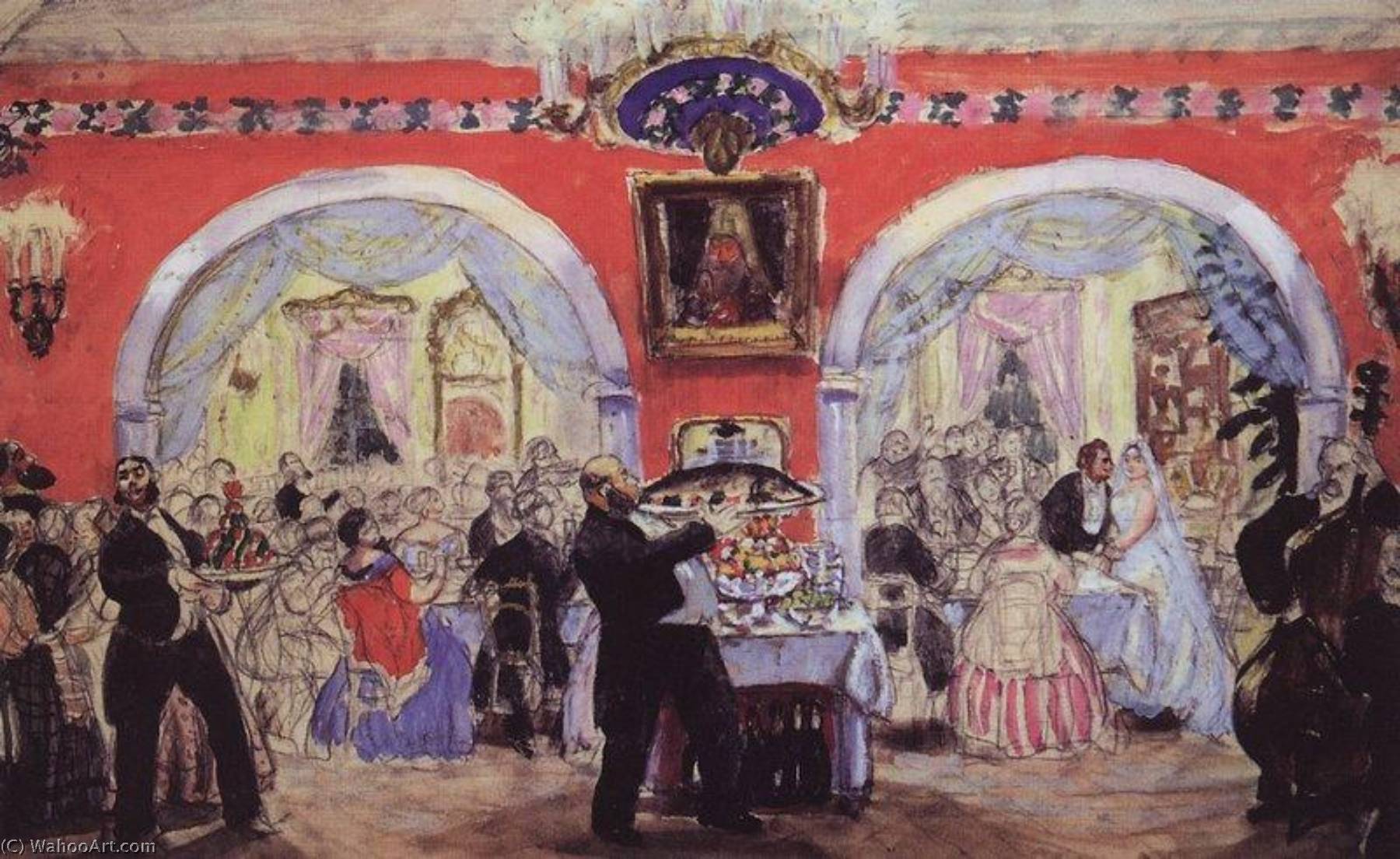 WikiOO.org - Enciklopedija dailės - Tapyba, meno kuriniai Boris Mikhaylovich Kustodiev - The Merchant Wedding