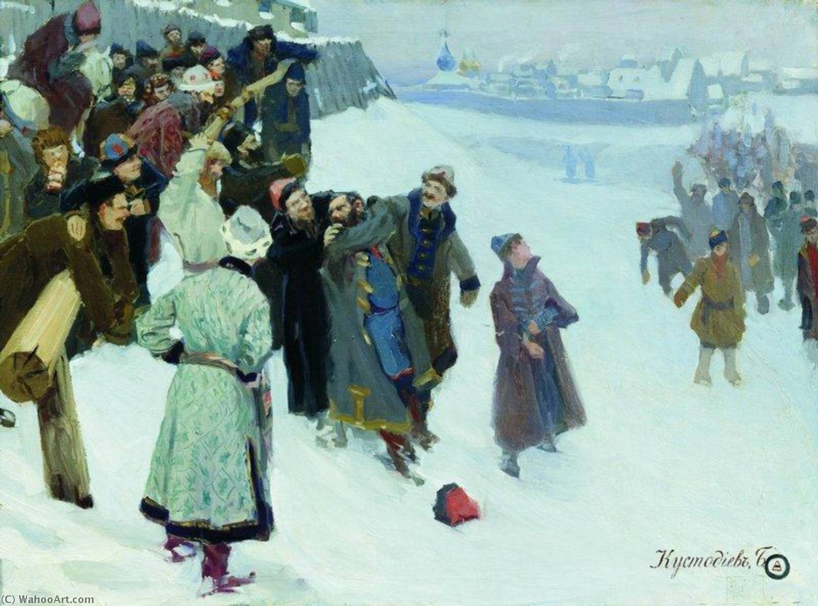 WikiOO.org - אנציקלופדיה לאמנויות יפות - ציור, יצירות אמנות Boris Mikhaylovich Kustodiev - A Fistfight in Moscow