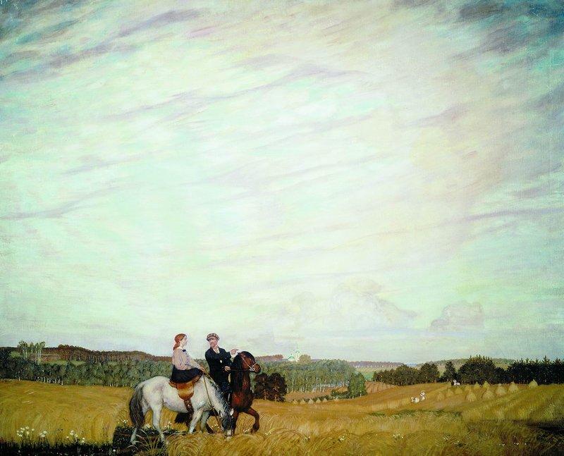 Wikioo.org – La Enciclopedia de las Bellas Artes - Pintura, Obras de arte de Boris Mikhaylovich Kustodiev - un caballo paseo