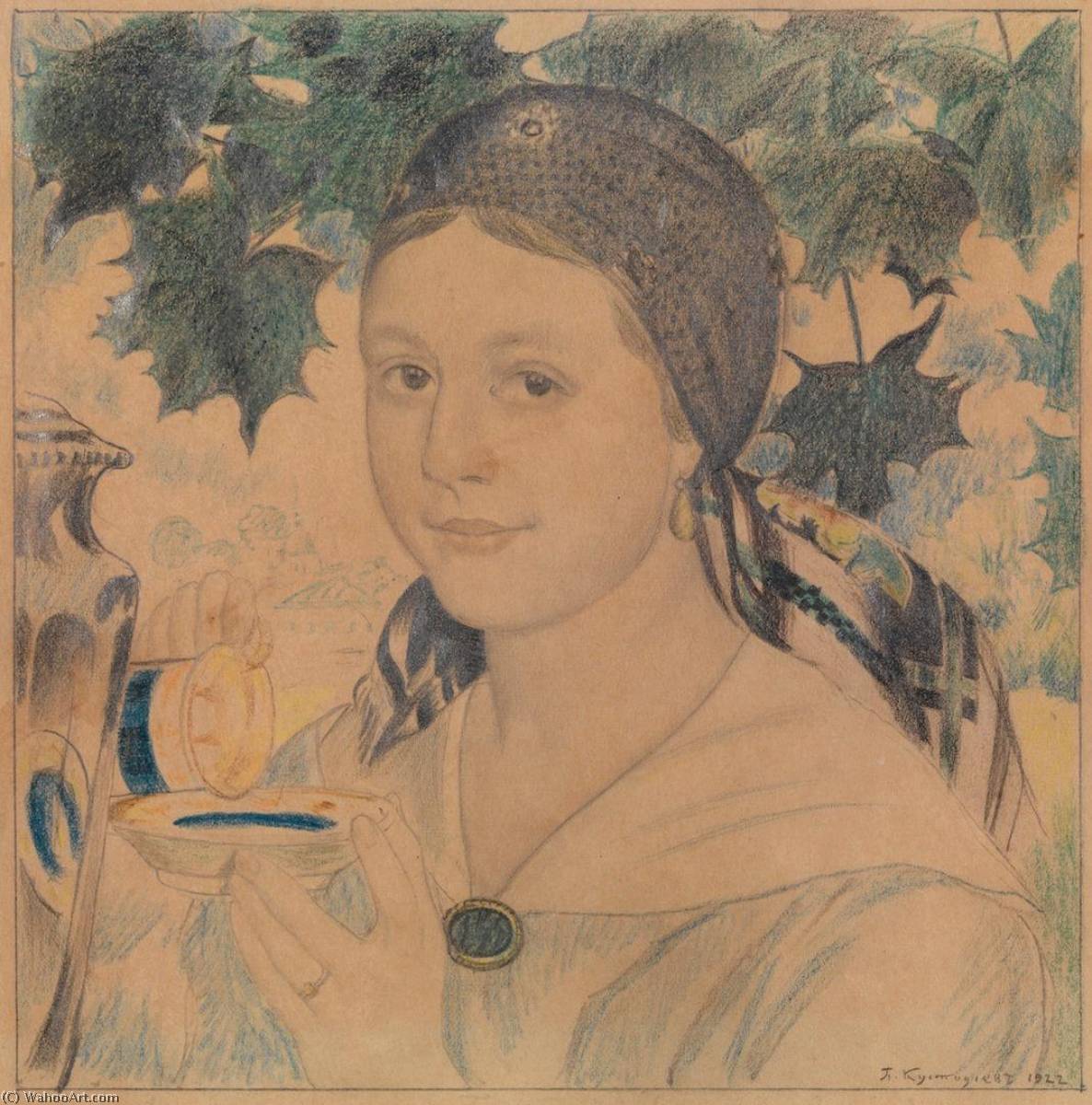 WikiOO.org - Encyclopedia of Fine Arts - Lukisan, Artwork Boris Mikhaylovich Kustodiev - Girl with a Cup