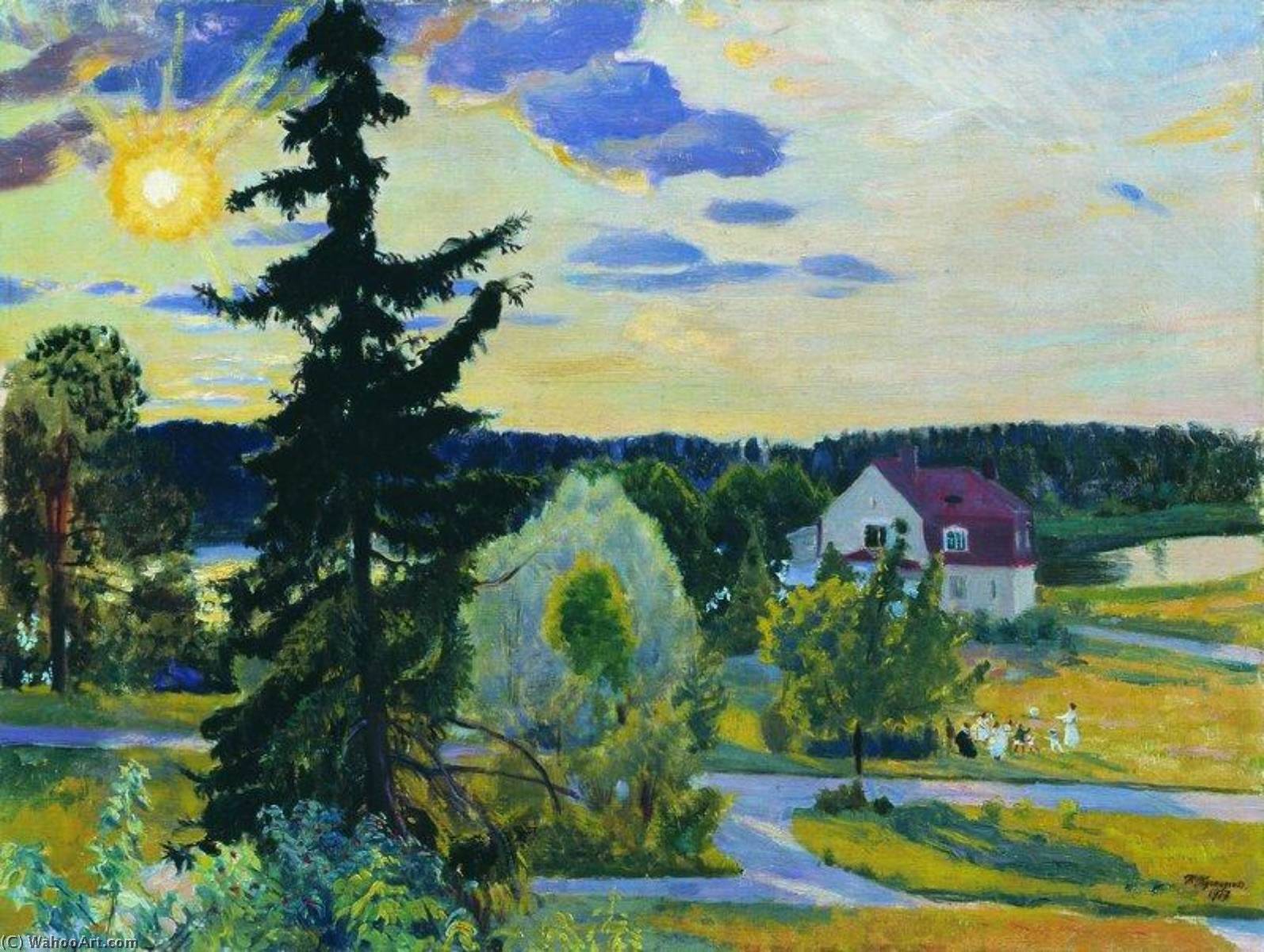Wikioo.org - The Encyclopedia of Fine Arts - Painting, Artwork by Boris Mikhaylovich Kustodiev - Evening Landscape