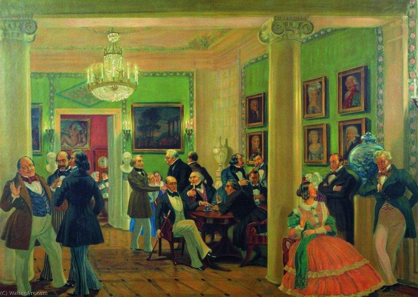 Wikioo.org - The Encyclopedia of Fine Arts - Painting, Artwork by Boris Mikhaylovich Kustodiev - A Moscow Salon