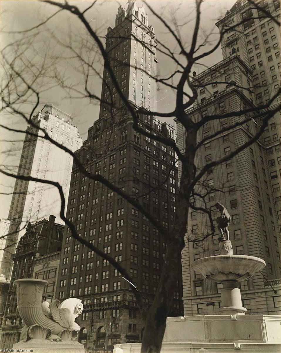 Wikioo.org - The Encyclopedia of Fine Arts - Painting, Artwork by Berenice Abbott - Central Park Plaza, from Fifth Avenue at 58th Street