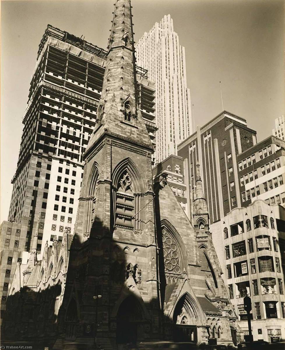 Wikioo.org - The Encyclopedia of Fine Arts - Painting, Artwork by Berenice Abbott - Rockefeller Center, Collegiate Church of St. Nicholas in Foreground