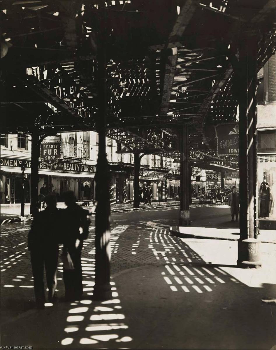WikiOO.org - Encyclopedia of Fine Arts - Maalaus, taideteos Berenice Abbott - El Second and Third Avenue Lines Bowery and Division Street, Manhattan